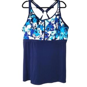 Swimsuits For All Women's Navy Blue Floral Tankini Swim Top With Underwire Bra